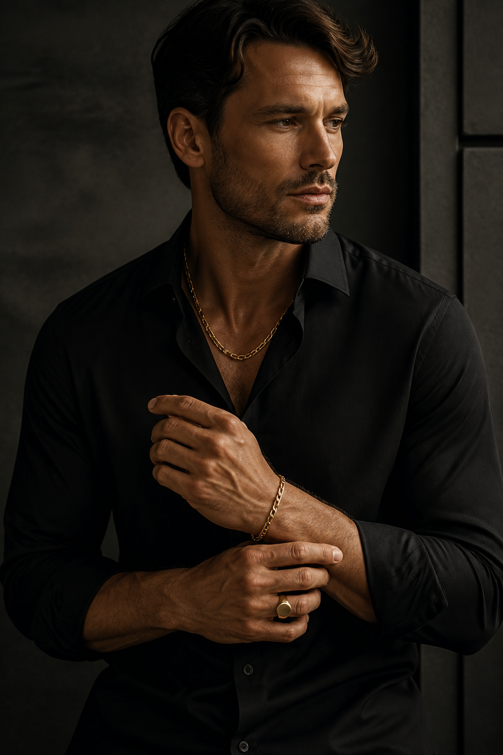 GOLDEEGA™ men's jewelry editorial featuring chains, bracelets and rings